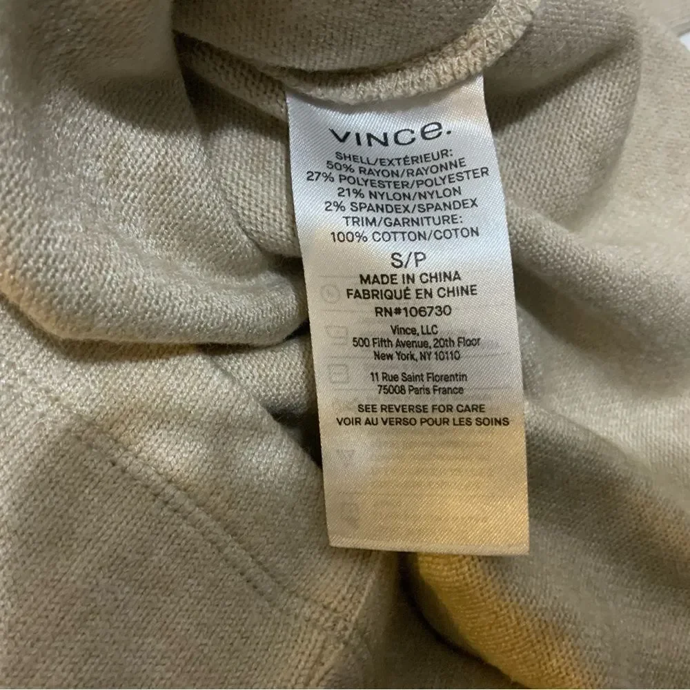 Vince Womens Sweater S Beige Stretch Mock Neck 1/4 Zip Neutral - Picture 6 of 7